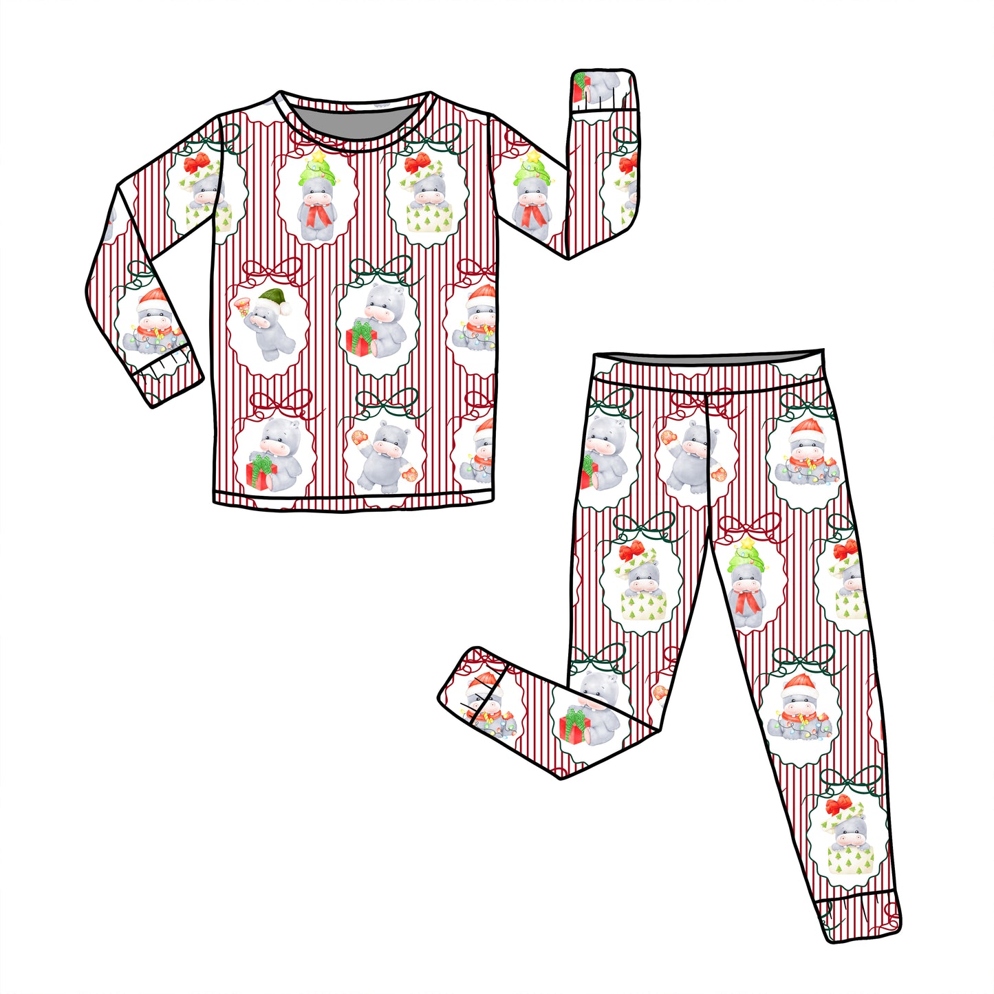 Hippo For Christmas Two Piece Set